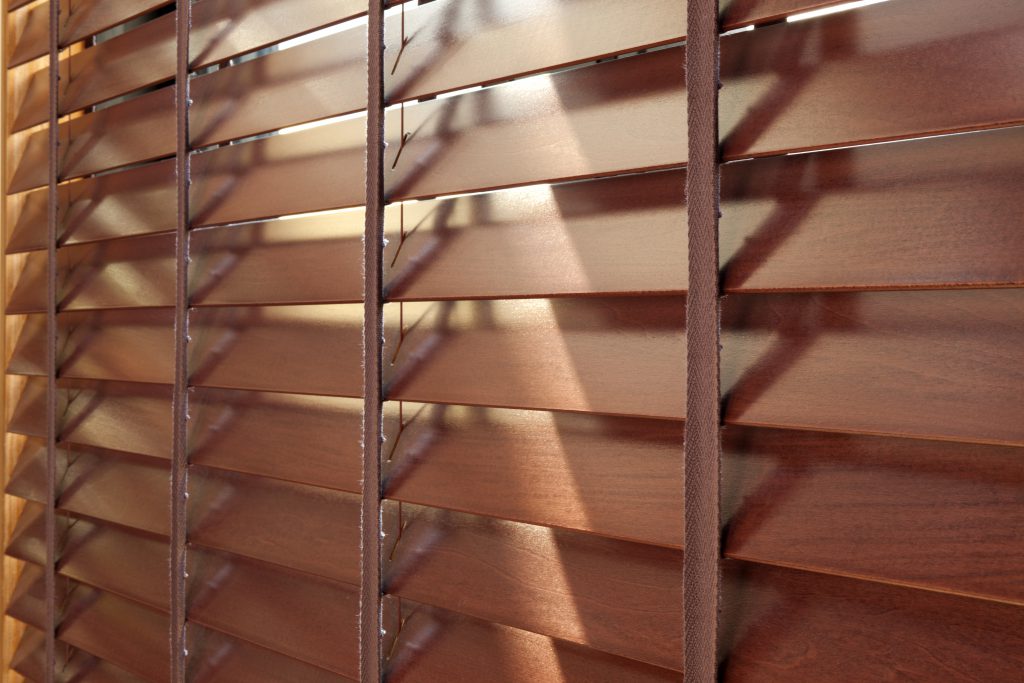 wooden venetian blinds close up