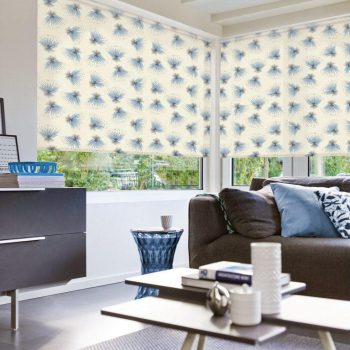 Printed blinds in living room