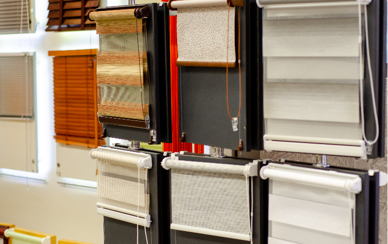 bespoke blinds on display in a local showroom.